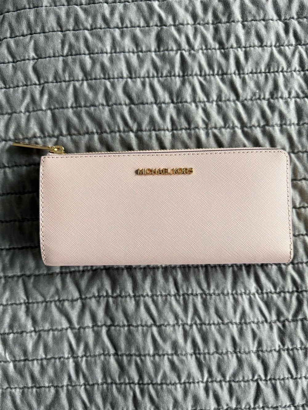 Michael Kors Blush Saffiano Zip Wallet with Gold Hardware